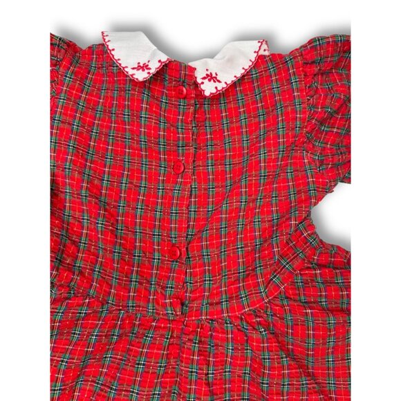 OshKosh BGosh 1980s Toddler Size 4 Red Plaid Cotton Dress Embroidered Collar - Picture 8 of 10